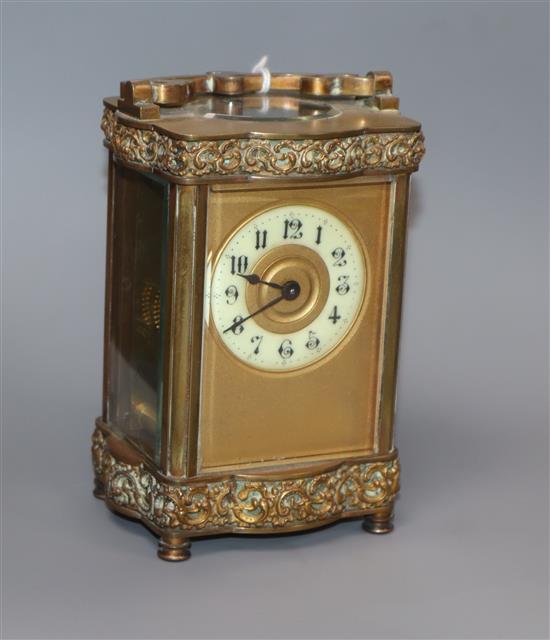 An early 20th century French brass carriage timepiece